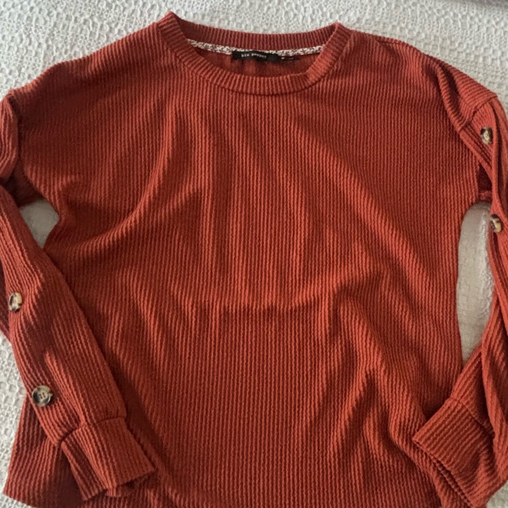 Blu Pepper Terracotta Button-Sleeve Top